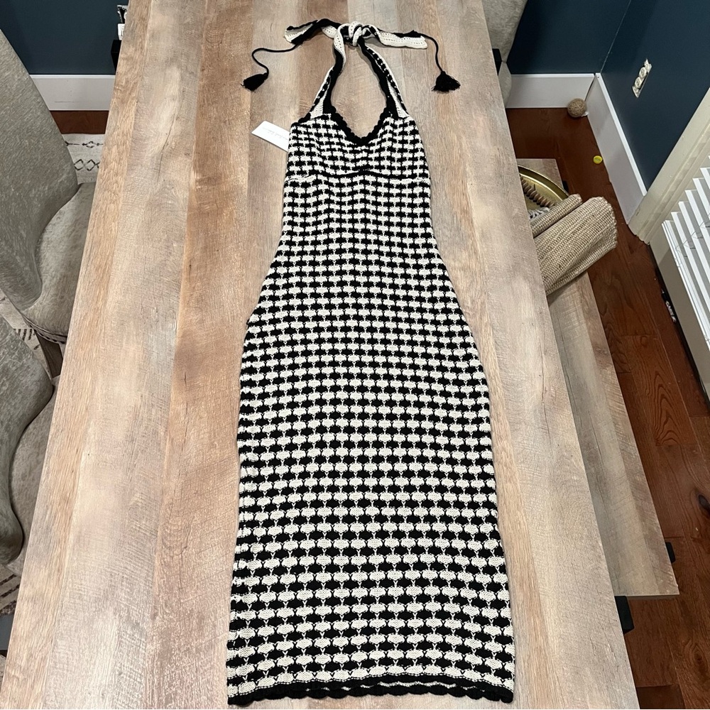 One Loved Babe Elegant Black and White Knit Midi Dress Size Medium NWT